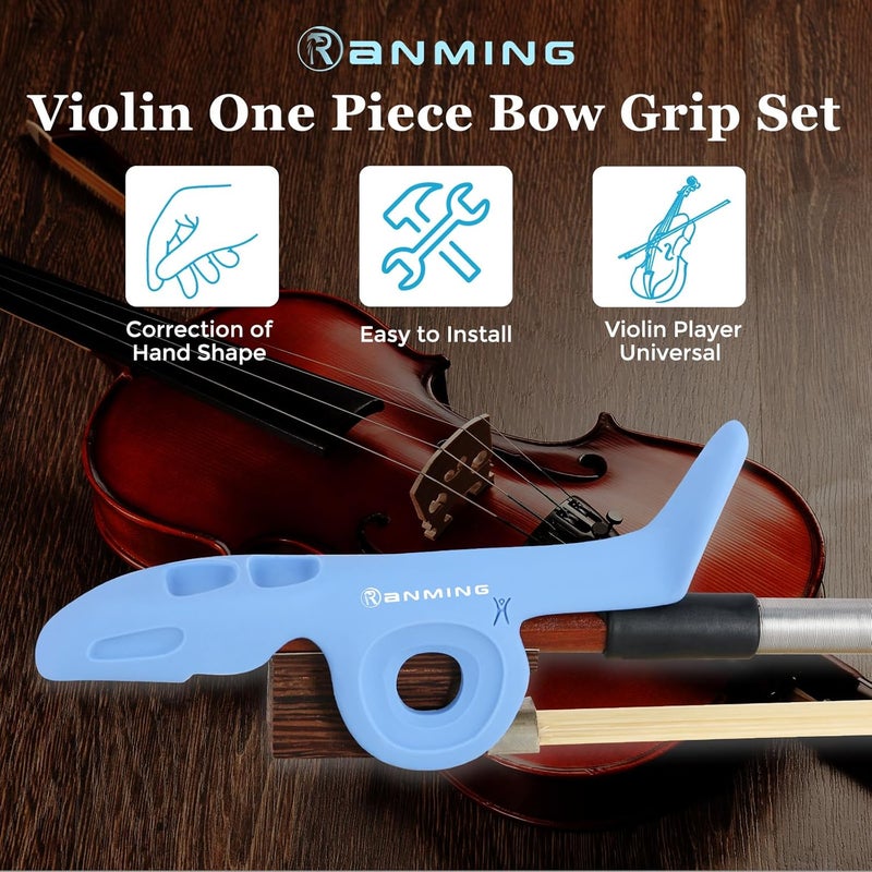 RANMING Violin Bow Holder for Practice–2Pcs Silicone Hand Position Corrector Non-Slip Teaching Tool for Beginners Students Improve Bow Grip & Posture Violin Teaching Aid With 4 Bow Stopper Blue - Image 2